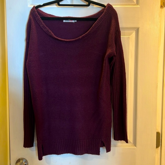 JustFab Sweaters - JustFab Deep Purple Off Shoulder Sweater